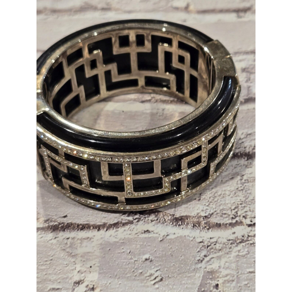 PRINCESS AMANDA BLACK RHINESTONE 'CHARISMA CLUB' WIDE CUFF BRACELET, Great Cnd.